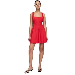 Gap Red Linen Blend Square Neck Fit and Flare Mini Dress Size L NWT $80